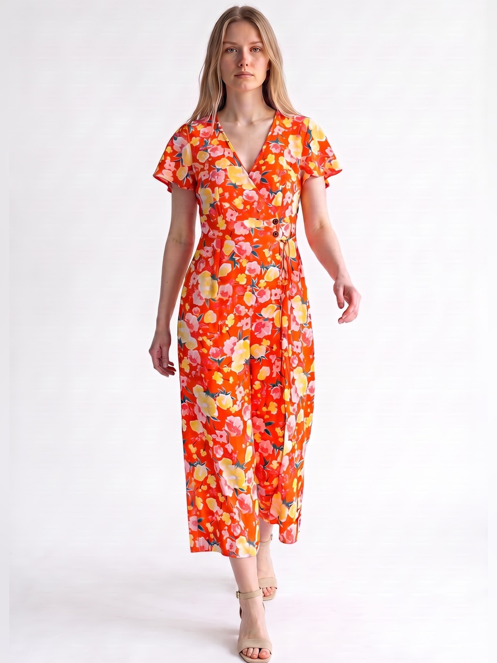 Sienna Sky Orange wrap style midi dress
